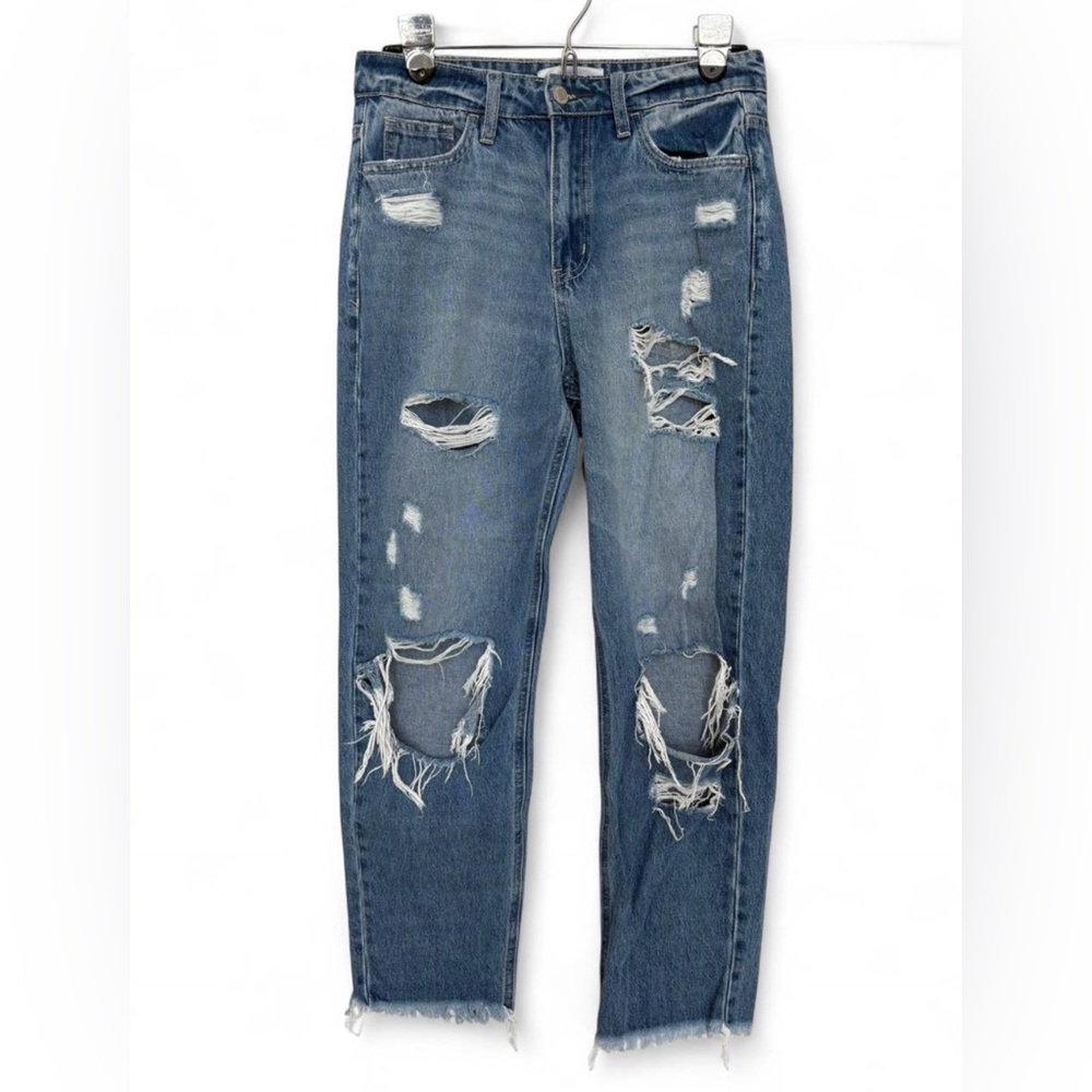 Women's Vervet Distressed Relax Straight Jeans
Size 27 Frayed Hem Medium Wash